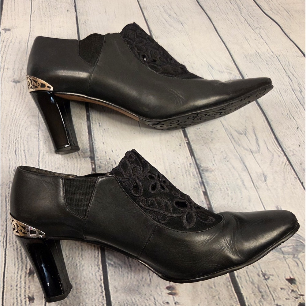 Brighton Vintage 1990s Womens Black LEATHER Sz 8 Ankle Booties‎ Boots - Picture 5 of 11